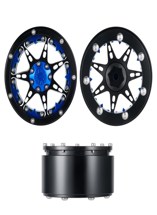 QUE-T 2.2" Metal Beadlock Wheel Rims Set for RC 1/10 Crawler TRX4 SCX10 90046 Pack of 4 (Blue & Black) - Image 4